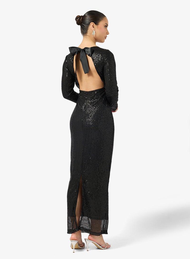 Ginger Sequin Embellished Evening Backless Dress - Image 2